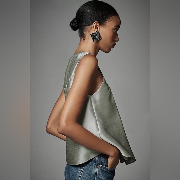 NWT! Anthropologie Mint Mare Mare Shirred Swing Tank Top - Size Medium🟢 - Picture 4 of 5